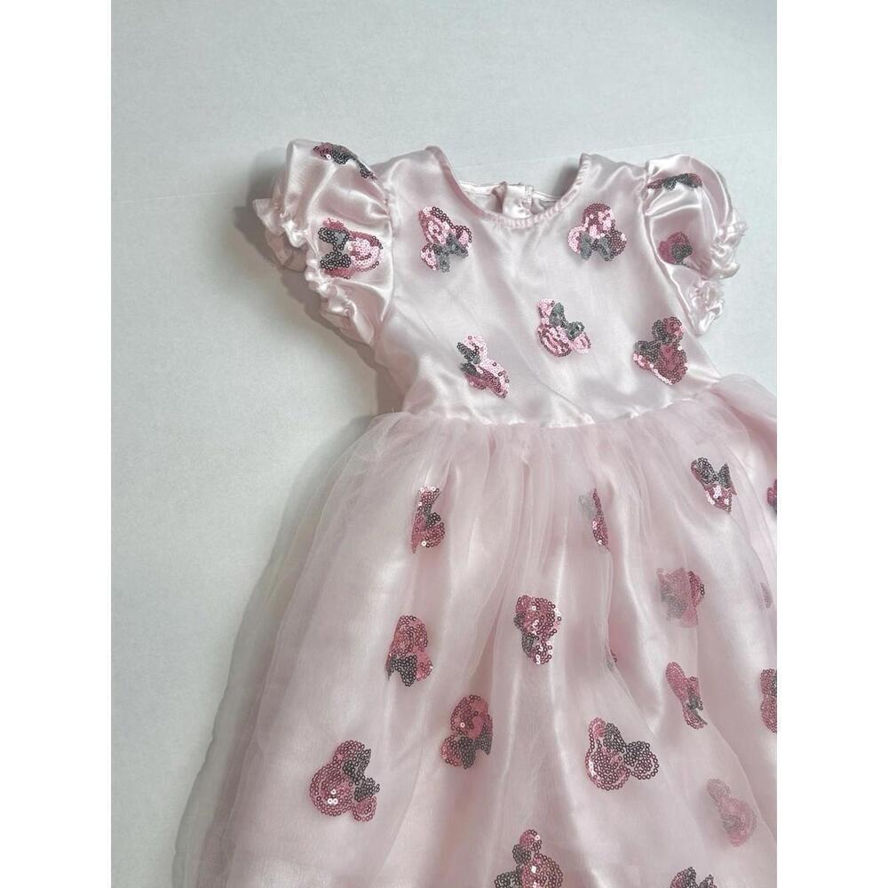 Disney Minnie Mouse Girls Dress Fit & Flare Puff Sleeve Tulle Sequin Pink 5/6 - Picture 8 of 15